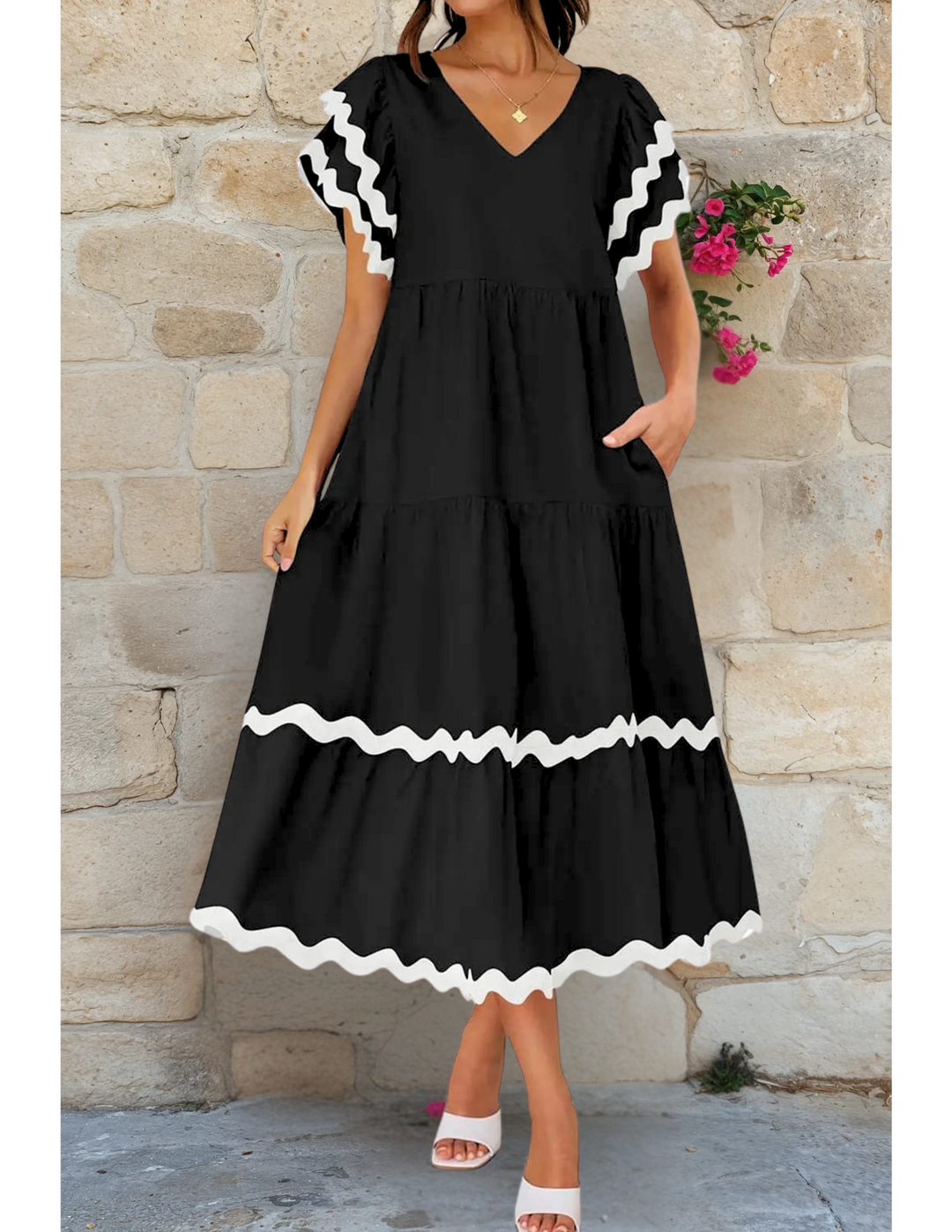 Rosa Ruffle Sleeves Midi Dress