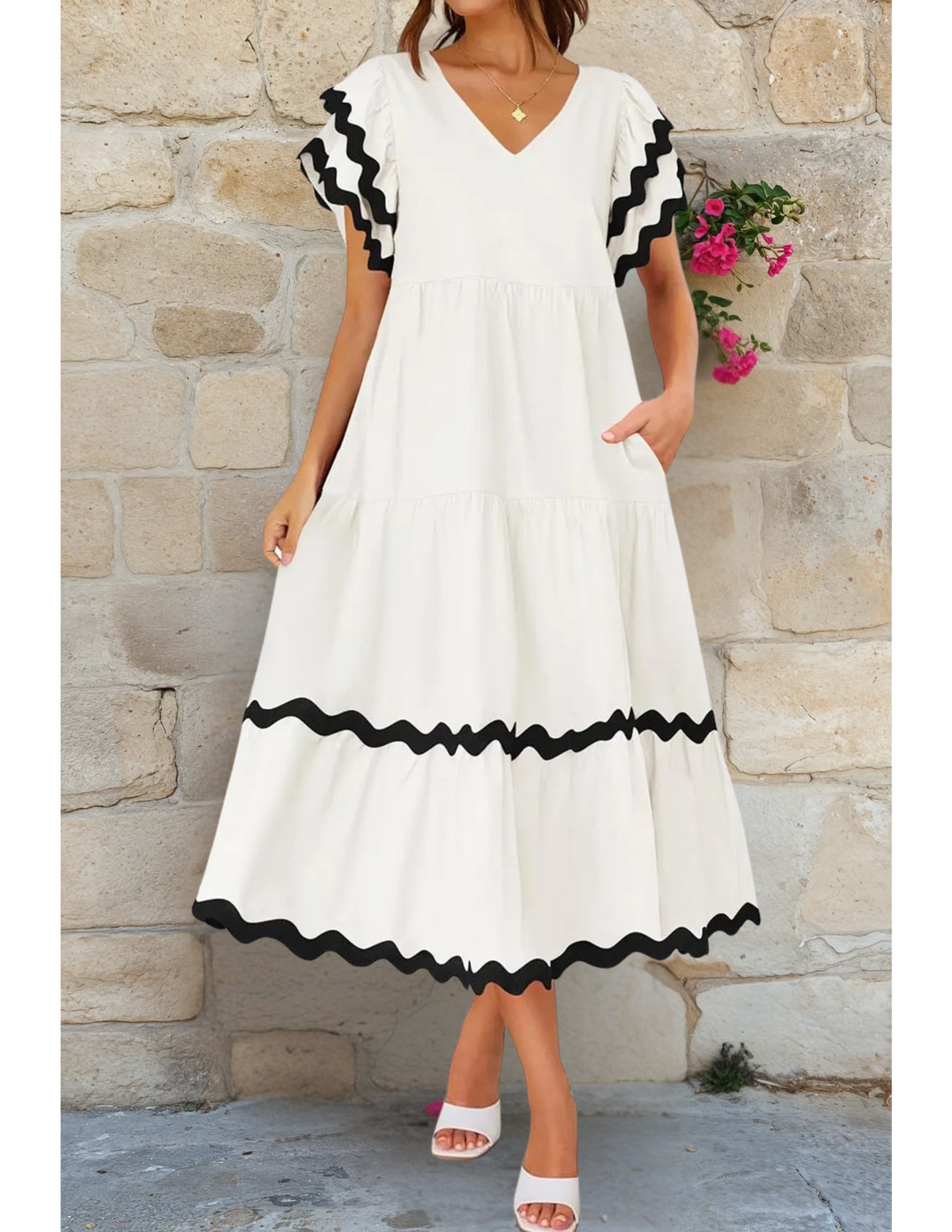Rosa Ruffle Sleeves Midi Dress