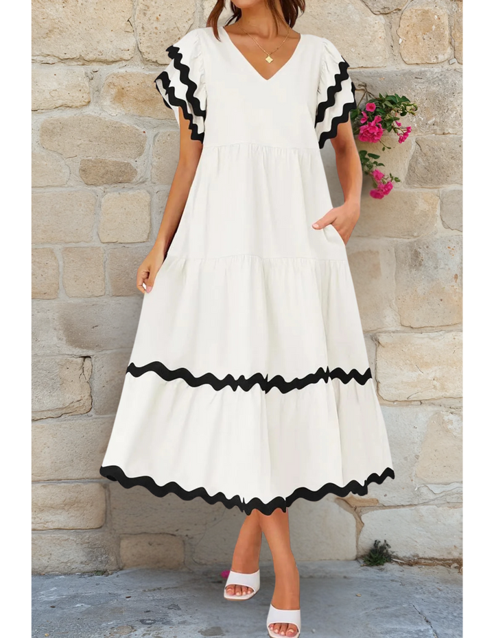 Rosa Ruffle Sleeves Midi Dress