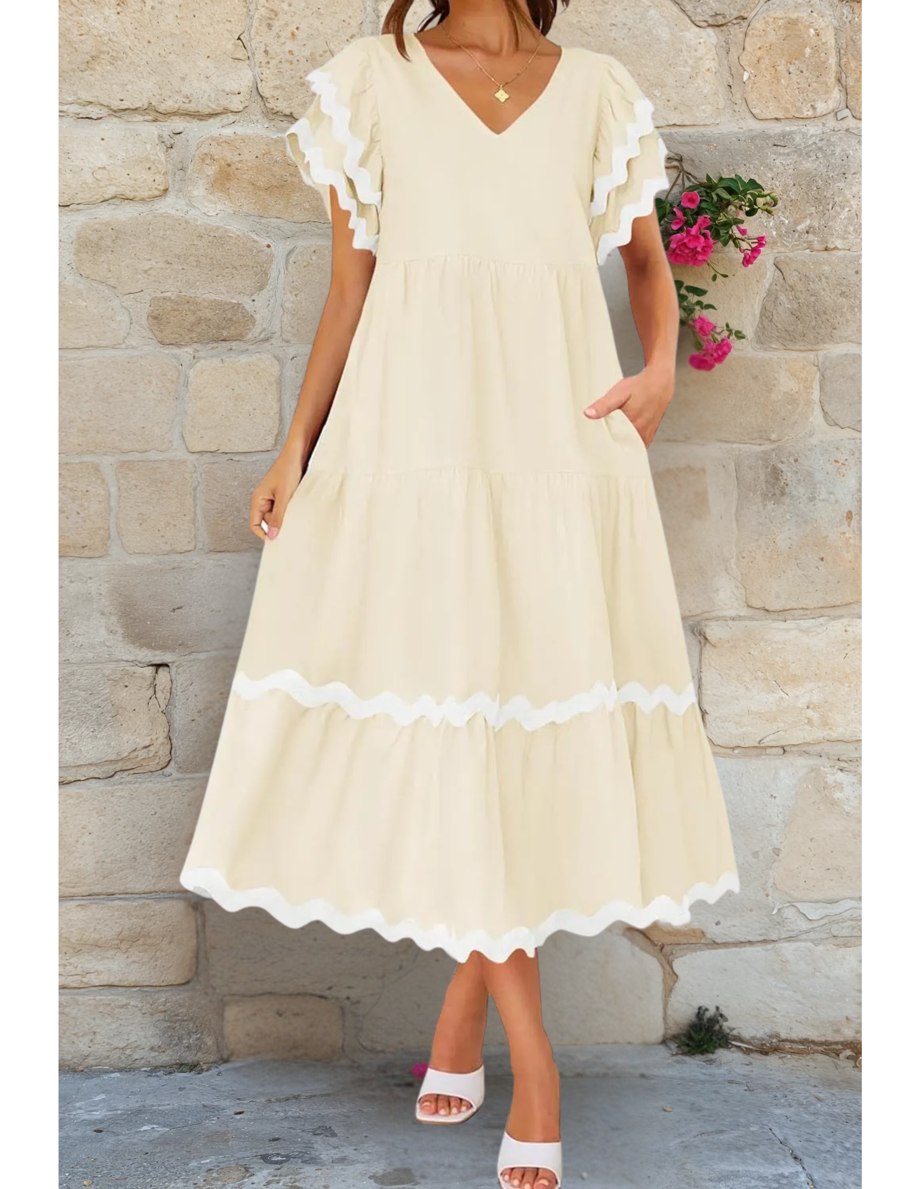 Rosa Ruffle Sleeves Midi Dress