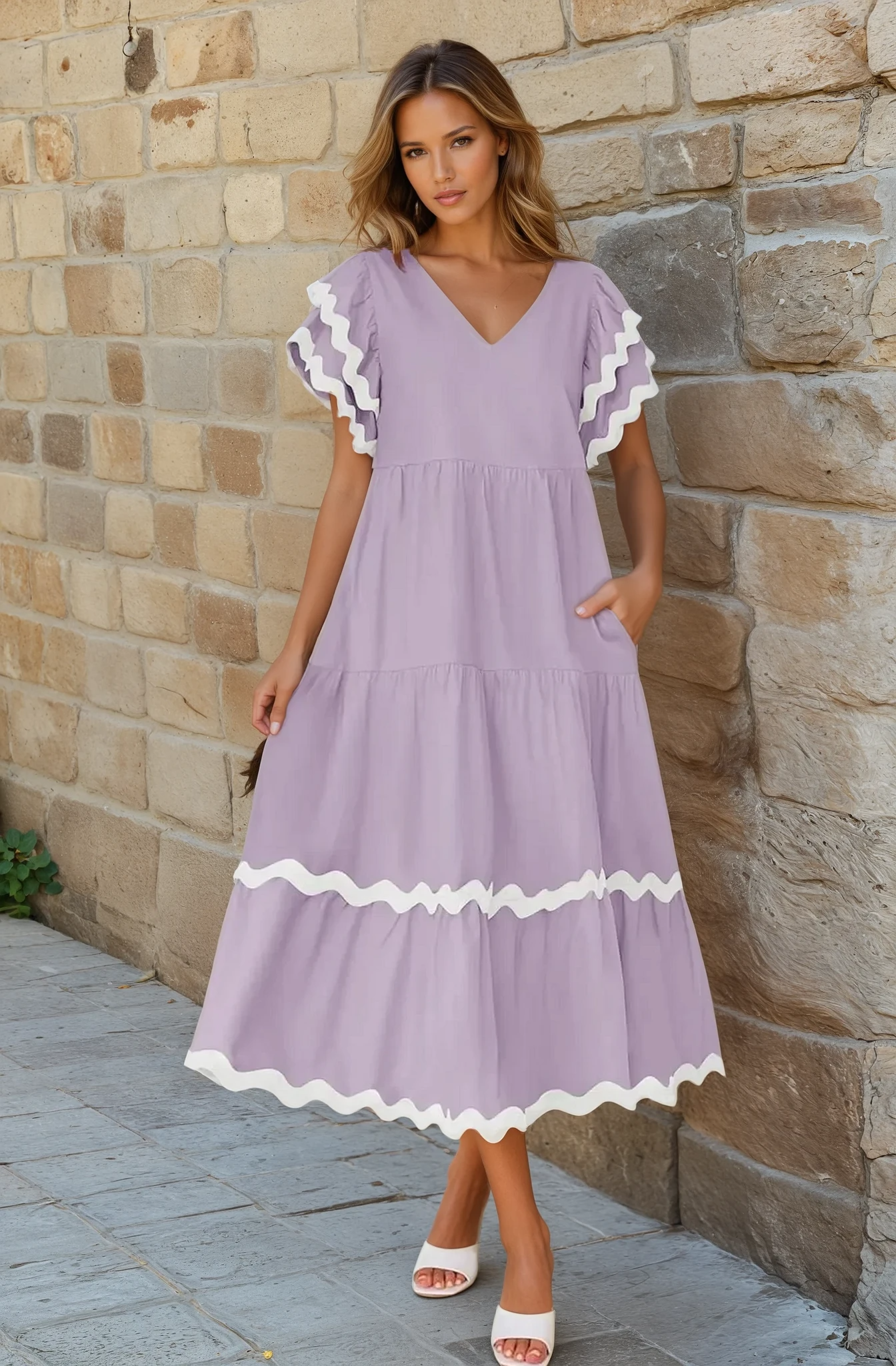 Rosa Ruffle Sleeves Midi Dress