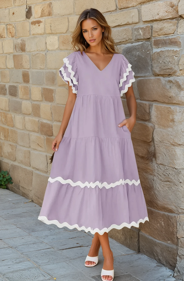 Rosa Ruffle Sleeves Midi Dress