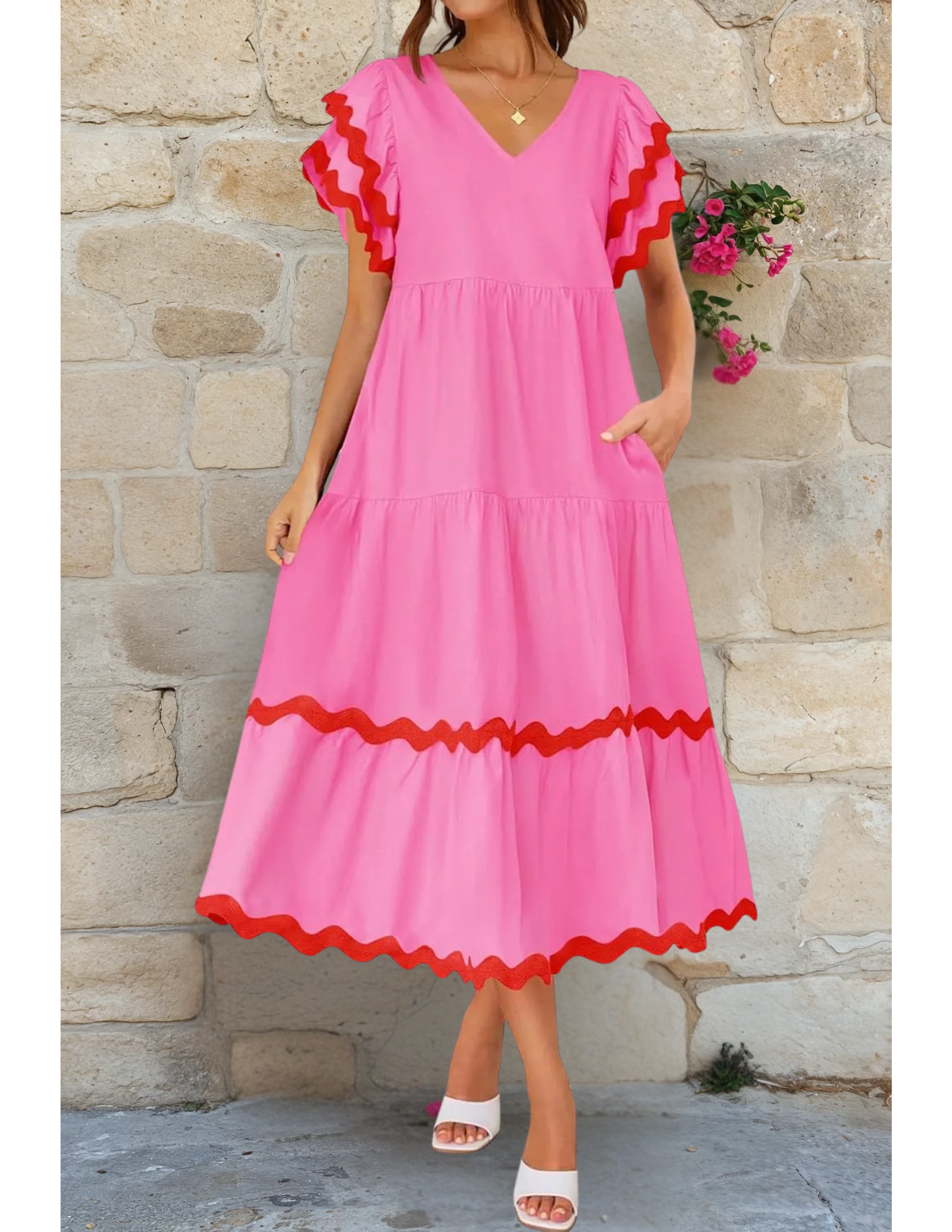Rosa Ruffle Sleeves Midi Dress