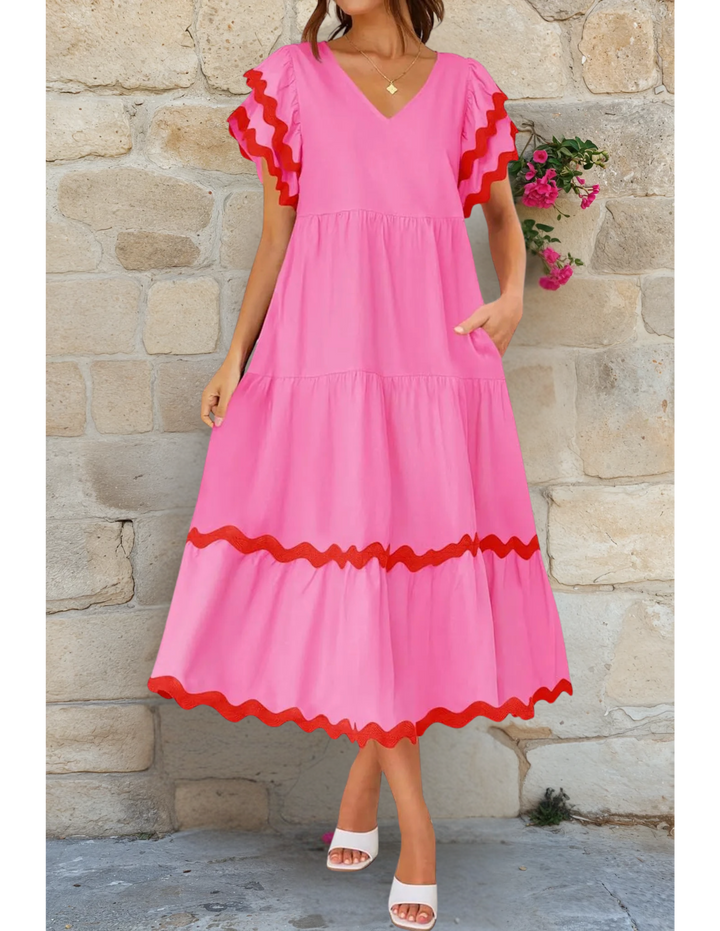 Rosa Ruffle Sleeves Midi Dress