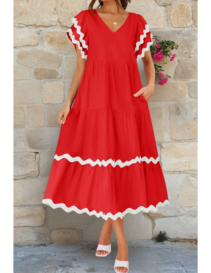 Rosa Ruffle Sleeves Midi Dress