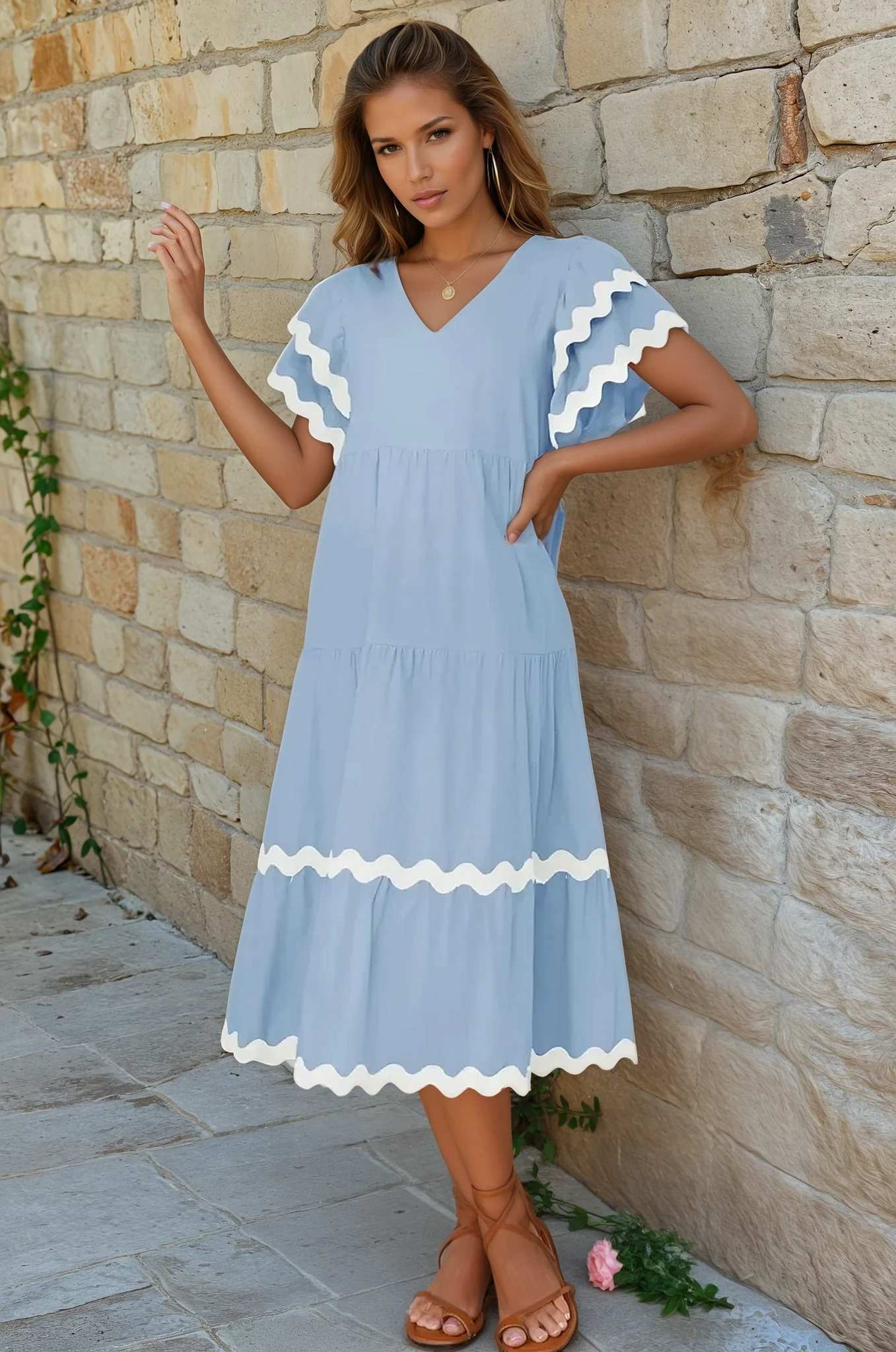 Rosa Ruffle Sleeves Midi Dress
