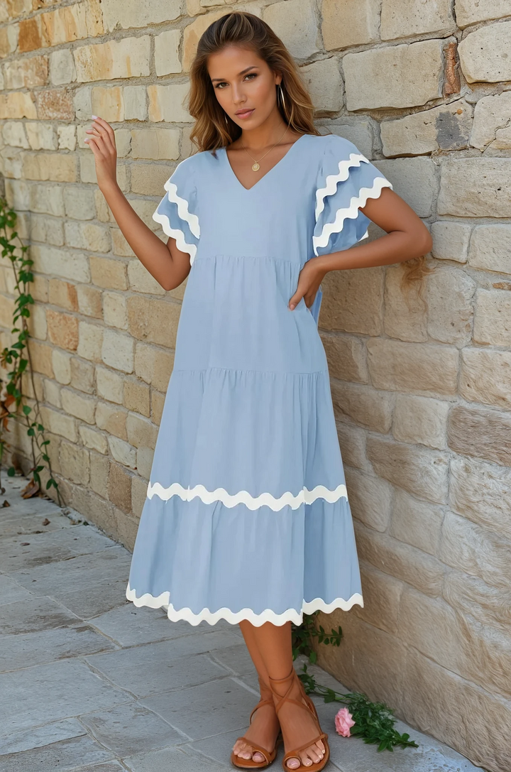Rosa Ruffle Sleeves Midi Dress
