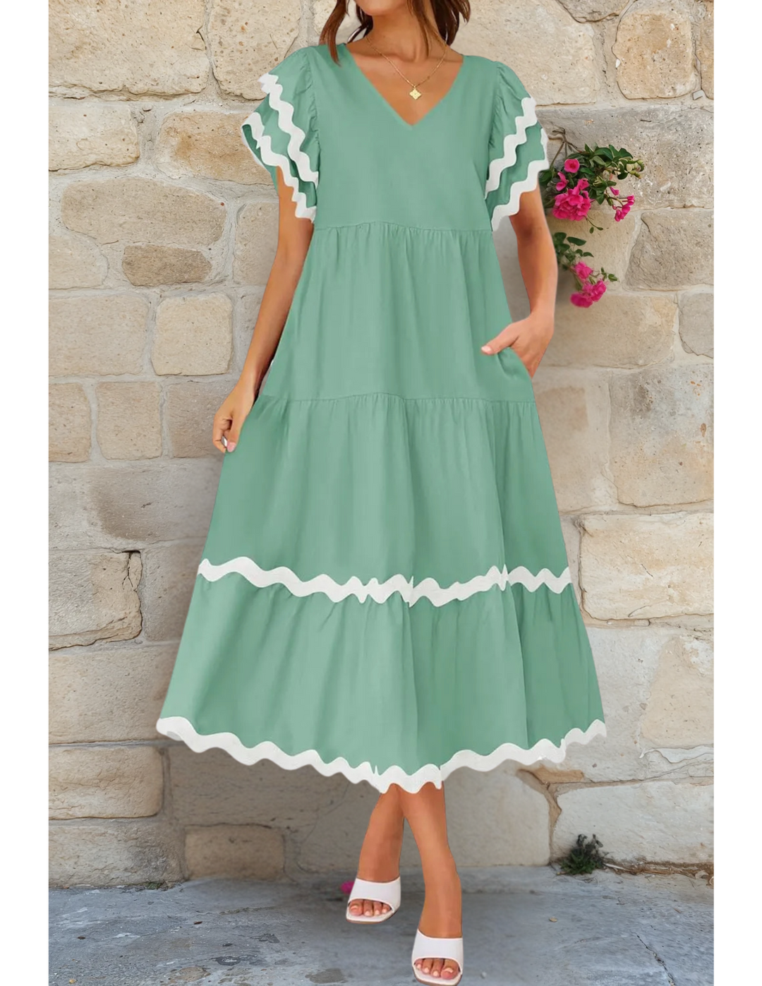 Rosa Ruffle Sleeves Midi Dress