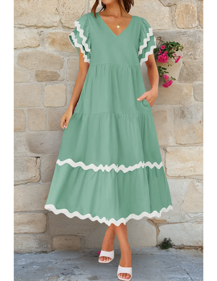 Rosa Ruffle Sleeves Midi Dress
